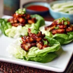 Spicy Korean Pork Lettuce Wraps recipe, served and ready to eat, easy homemade dish