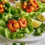 SPICY SHRIMP LETTUCE CUPS recipe, served and ready to eat, easy homemade dish