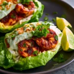 Spicy Taco Shrimp Lettuce Cups recipe, served and ready to eat, easy homemade dish
