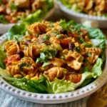 Taco Pasta Salad Lettuce Cups recipe, served and ready to eat, easy homemade dish