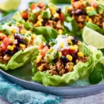 Taco Salad Stuffed Lettuce Cups recipe, served and ready to eat, easy homemade dish
