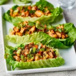 Teriyaki Chicken Lettuce Cups recipe, served and ready to eat, easy homemade dish