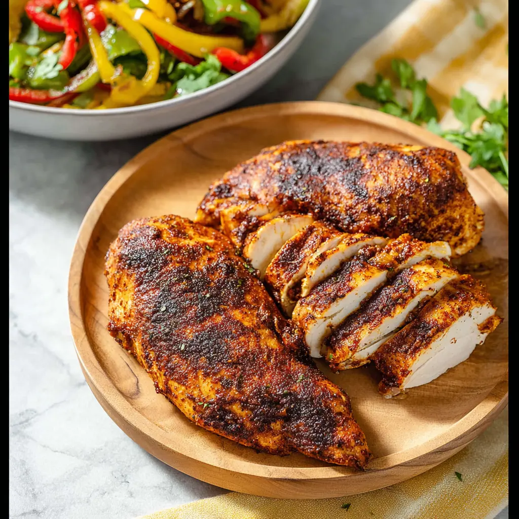Air Fryer Blackened Chicken Breast recipe, served and ready to eat, easy homemade dish