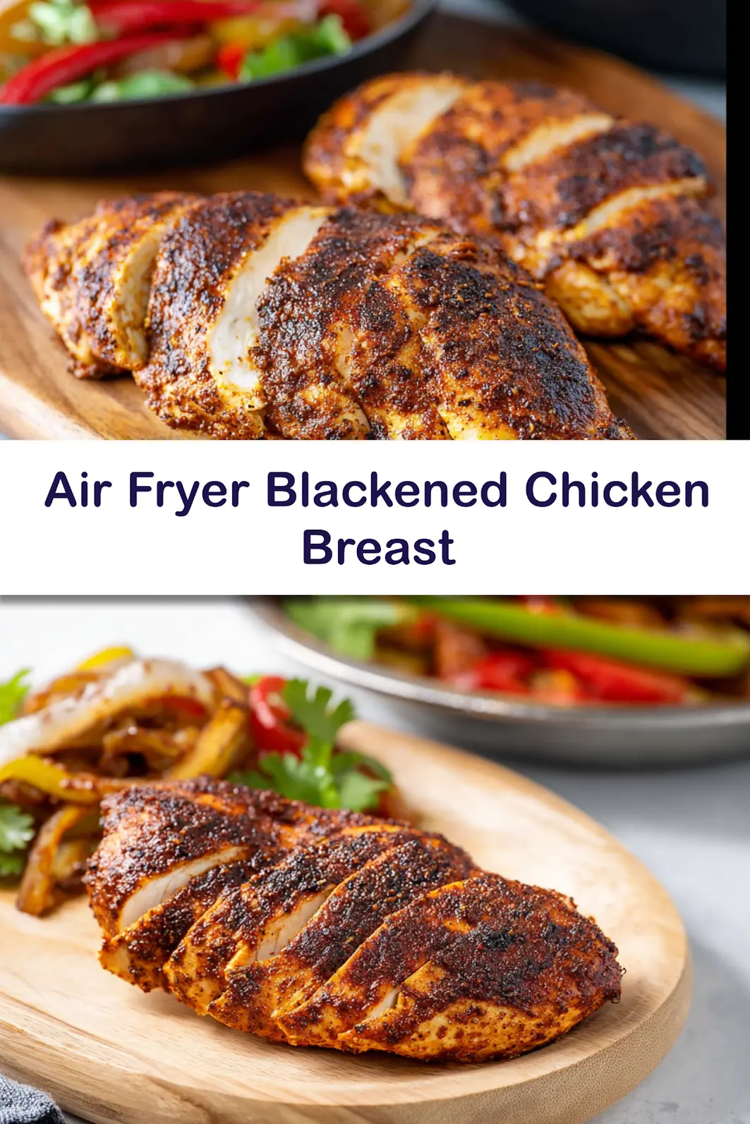 Air Fryer Blackened Chicken Breast recipe, served and ready to eat, easy homemade dish_pin