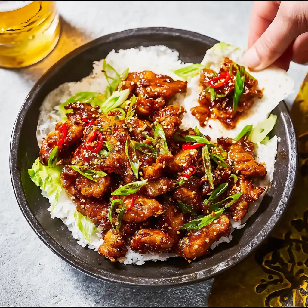 Air Fryer Chicken Bulgogi Korean recipe, served and ready to eat, easy homemade dish