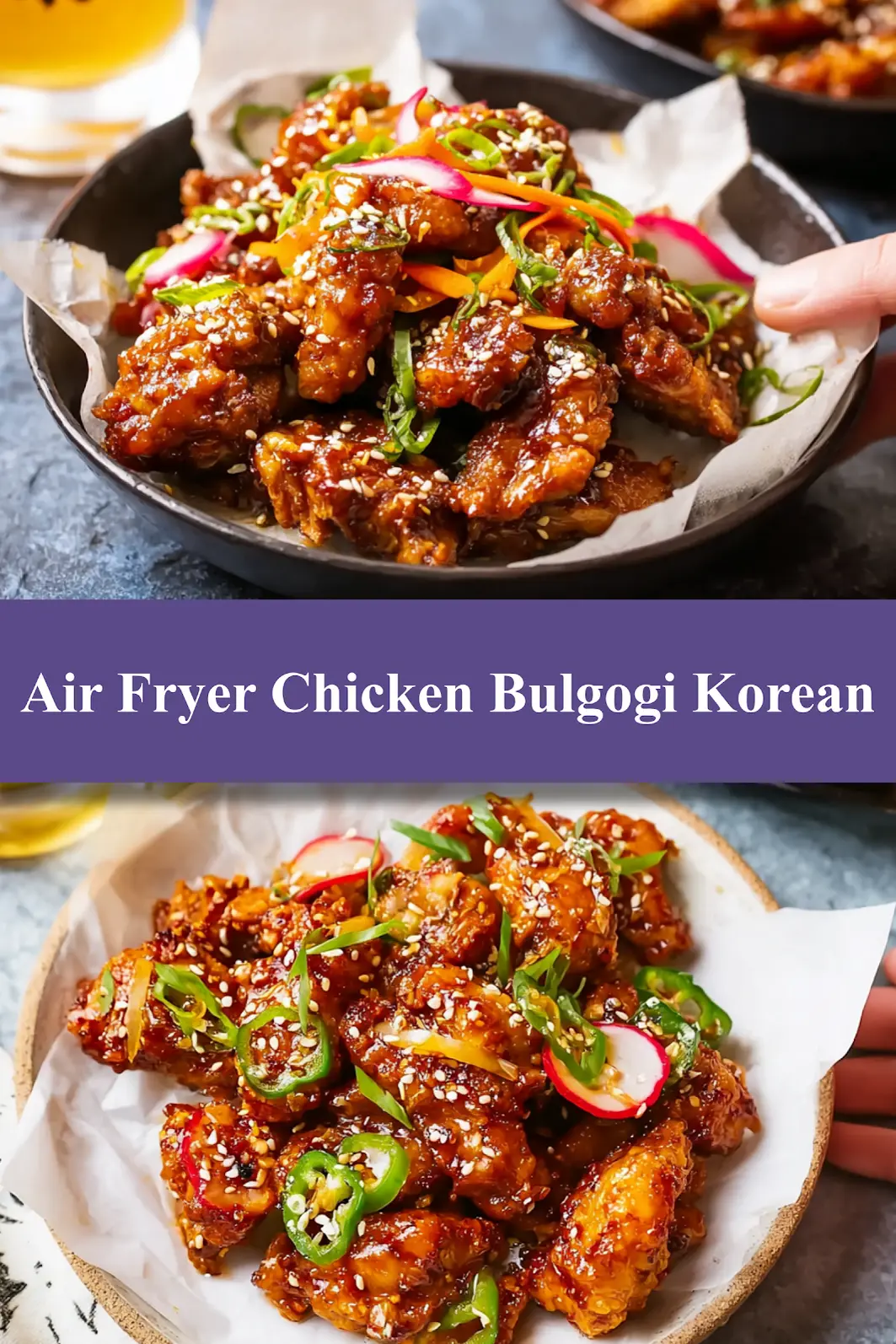 Air Fryer Chicken Bulgogi Korean recipe, served and ready to eat, easy homemade dish_pin