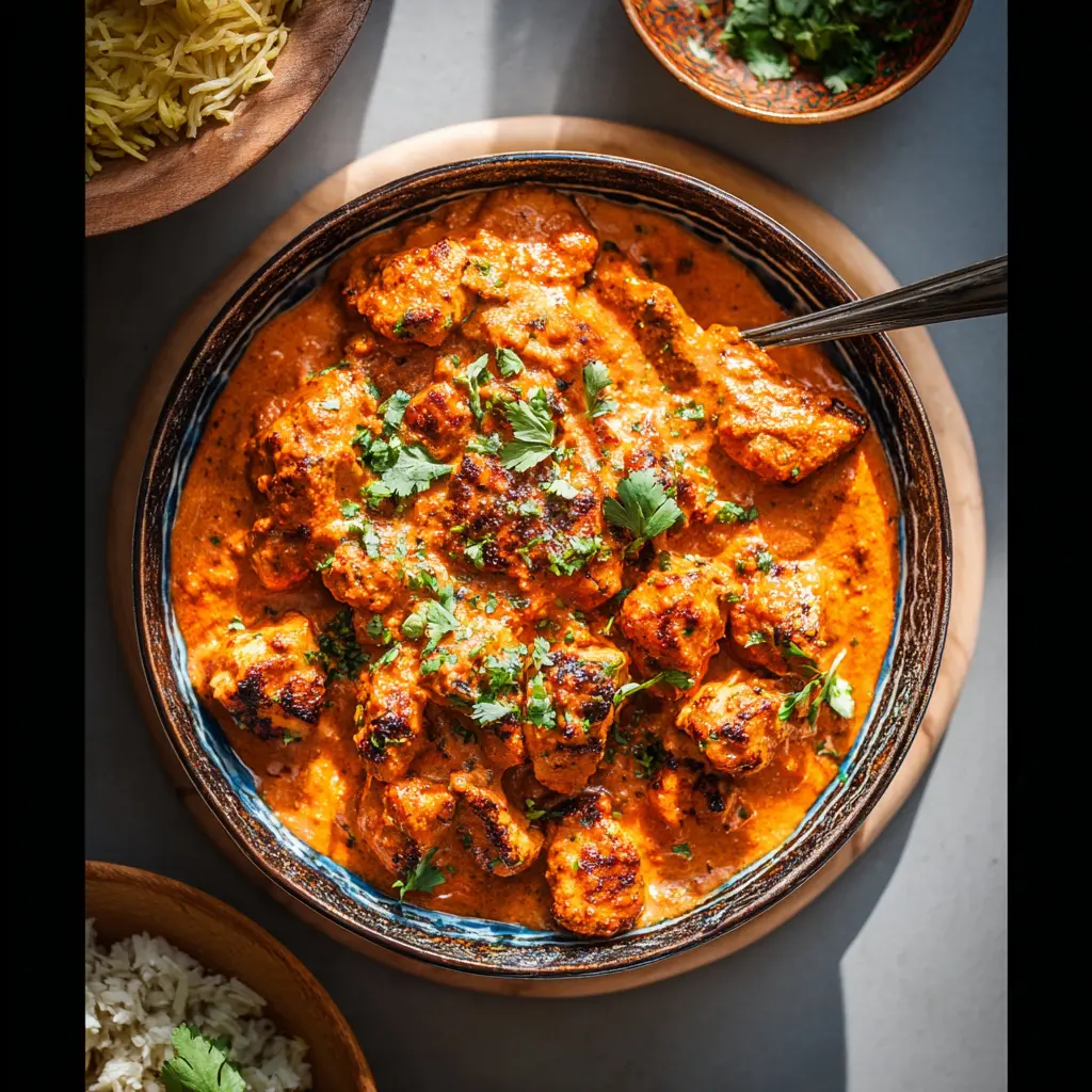 Air Fryer Chicken Tikka Masala recipe, served and ready to eat, easy homemade dish