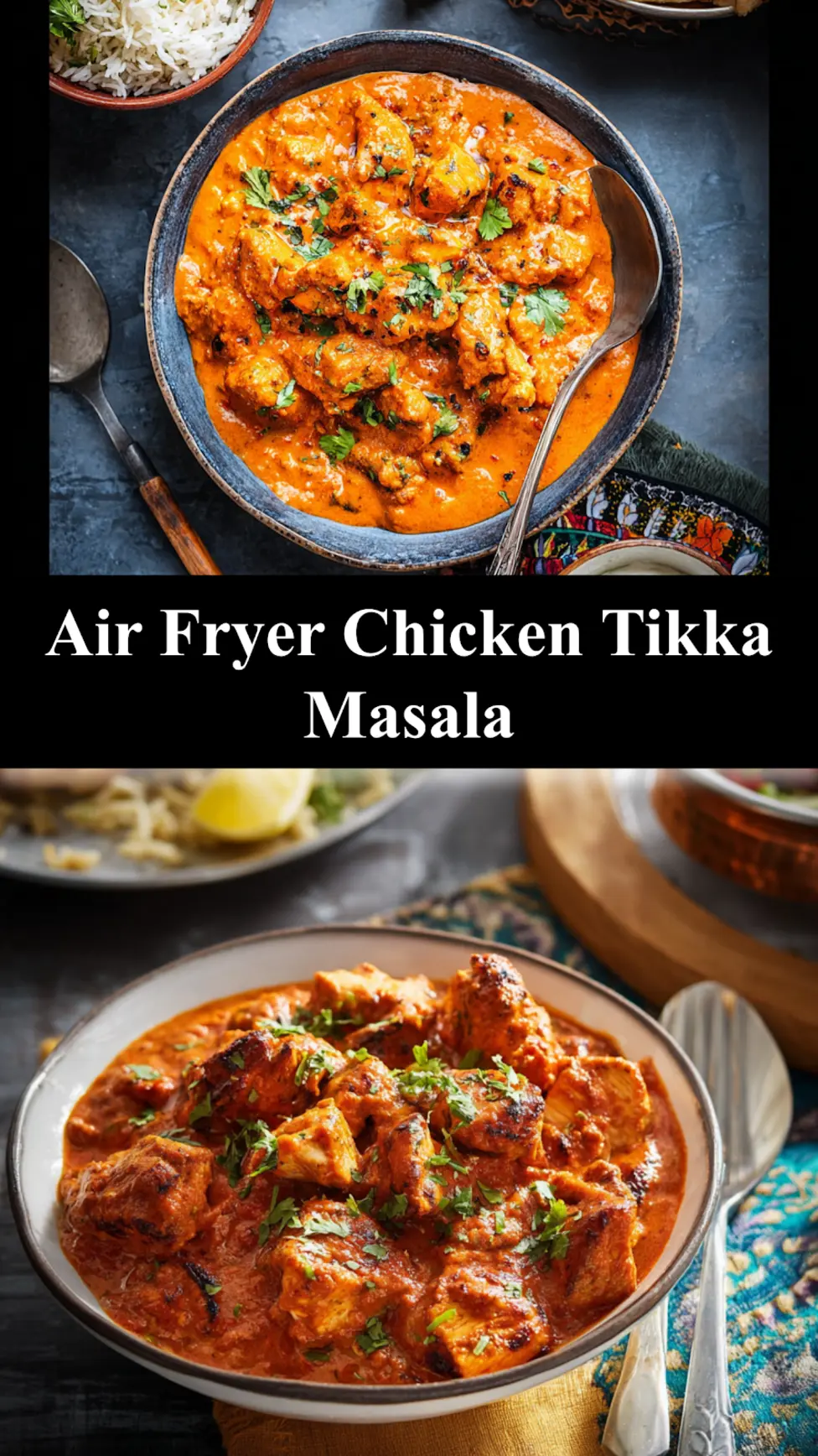Air Fryer Chicken Tikka Masala recipe, served and ready to eat, easy homemade dish