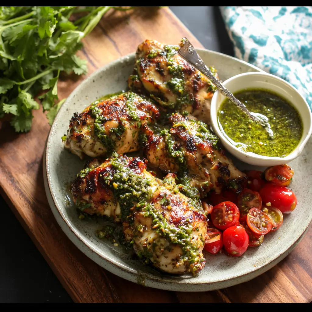 Air Fryer Chimichurri Chicken Breast recipe, served and ready to eat, easy homemade dish