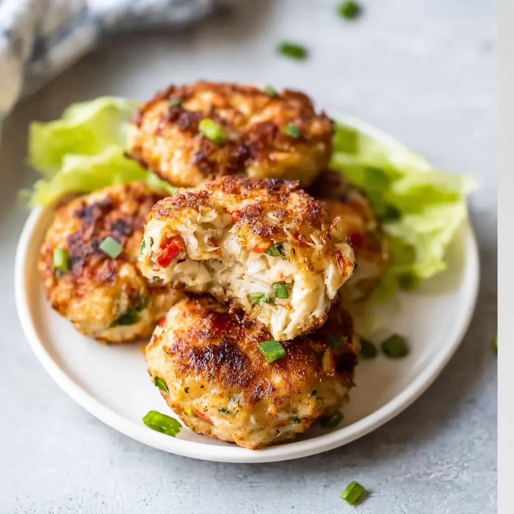 Air Fryer Crab Cakes Old Bay recipe, served and ready to eat, easy homemade dish