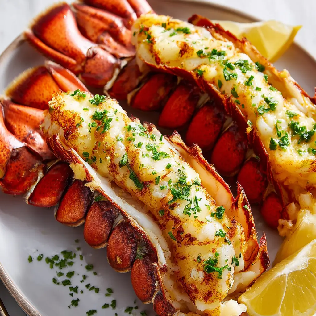 Air fryer lobster tail with butter, served and ready to eat