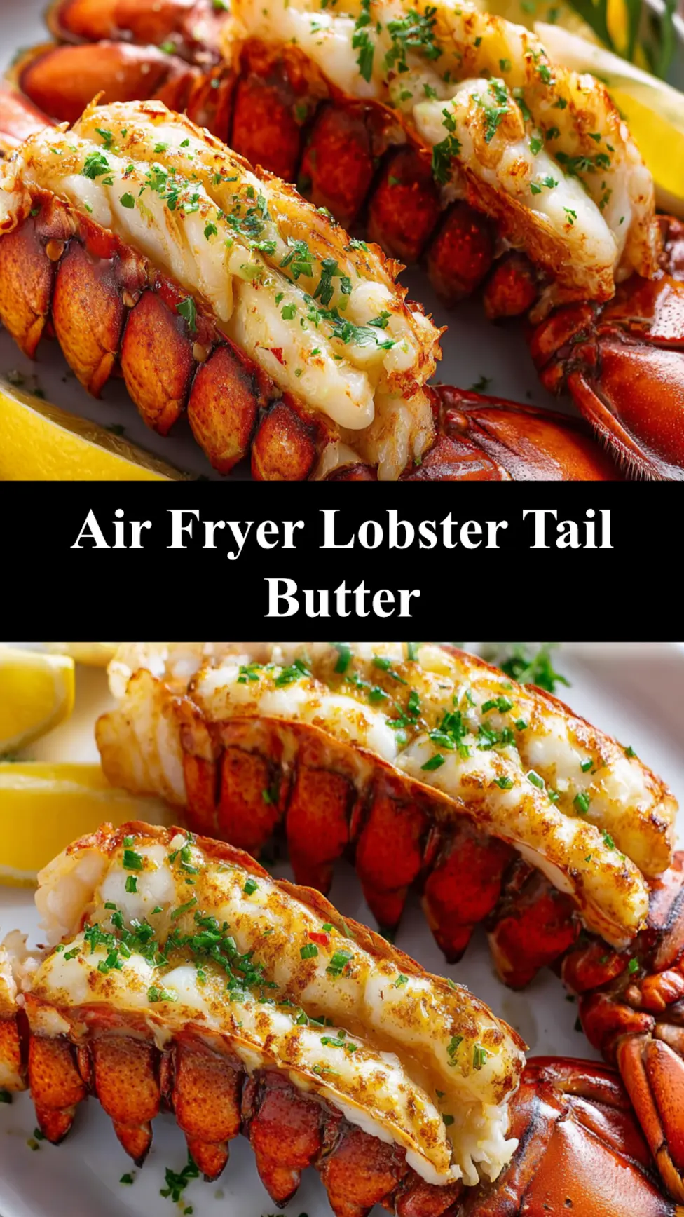 Air fryer lobster tail butter recipe, served and ready to eat