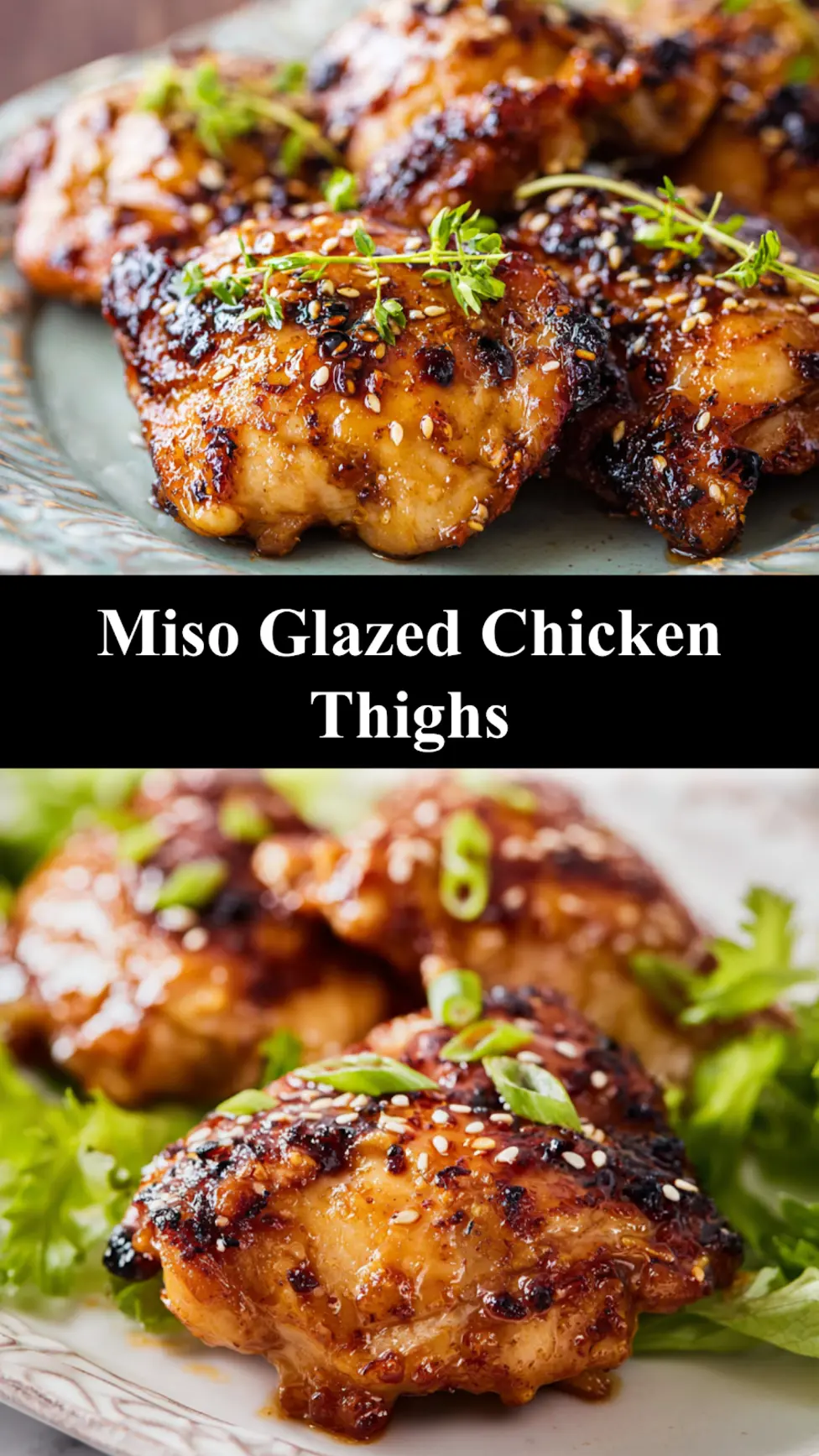 Air Fryer Miso Glazed Chicken Thighs served and ready to eat, easy homemade dish
