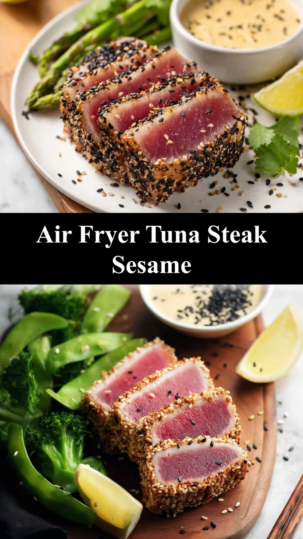 Air Fryer Tuna Steak Sesame recipe, served and ready to eat, easy homemade dish_pin