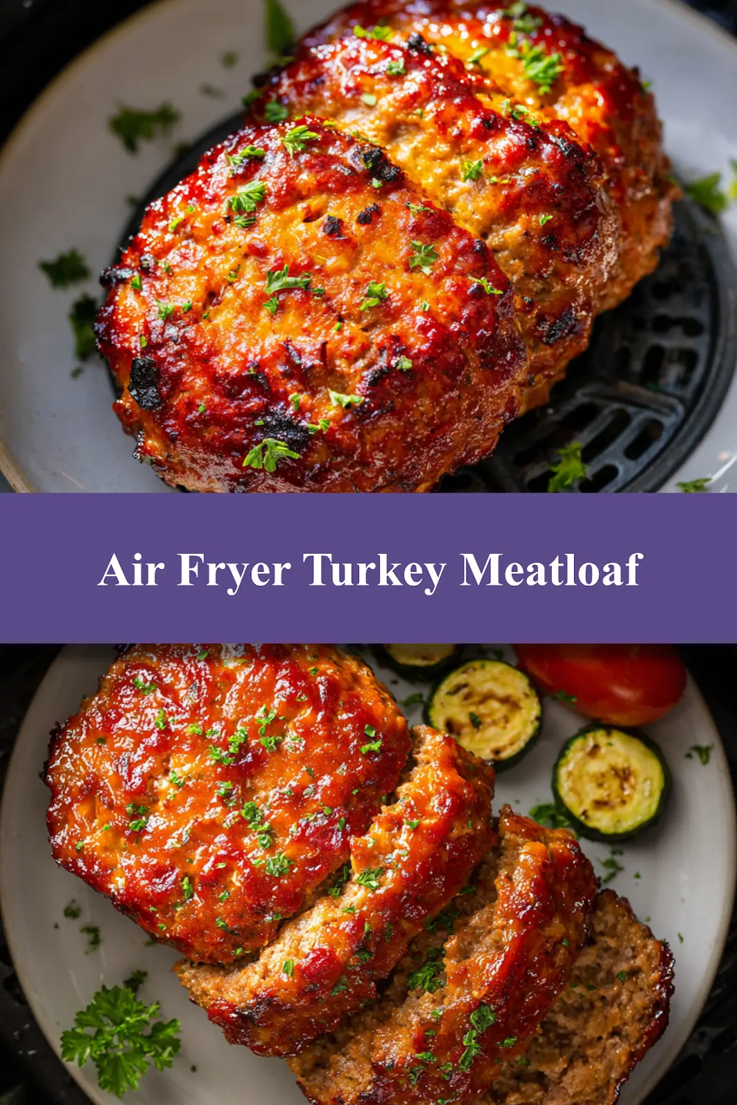 Air Fryer Turkey Meatloaf High Protein recipe, served and ready to eat, easy homemade dish