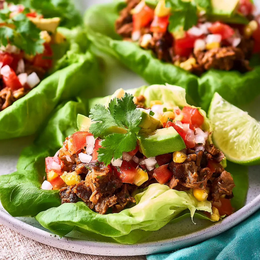 Birria Beef Lettuce Cups served and ready to eat, easy homemade dish