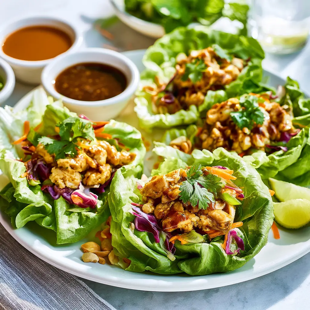 Cheesecake Factory Chicken Lettuce Cups recipe, served and ready to eat, easy homemade dish