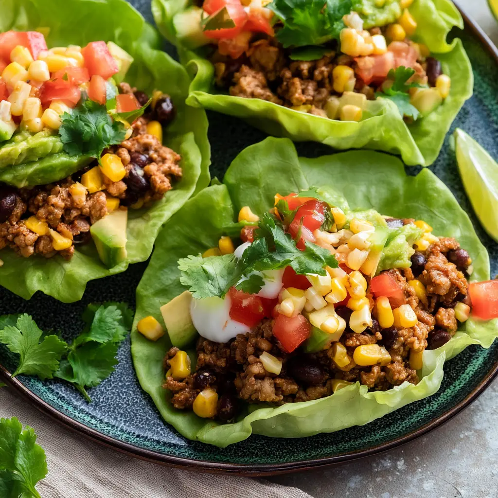 Ground Beef Taco Lettuce Cups served and ready to eat, an easy homemade weeknight dinner
