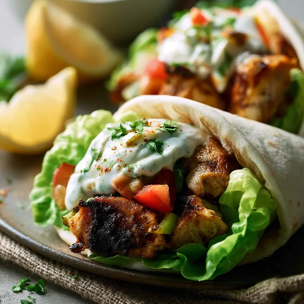 Gyro Chicken Lettuce Cups recipe, served and ready to eat, easy homemade dish