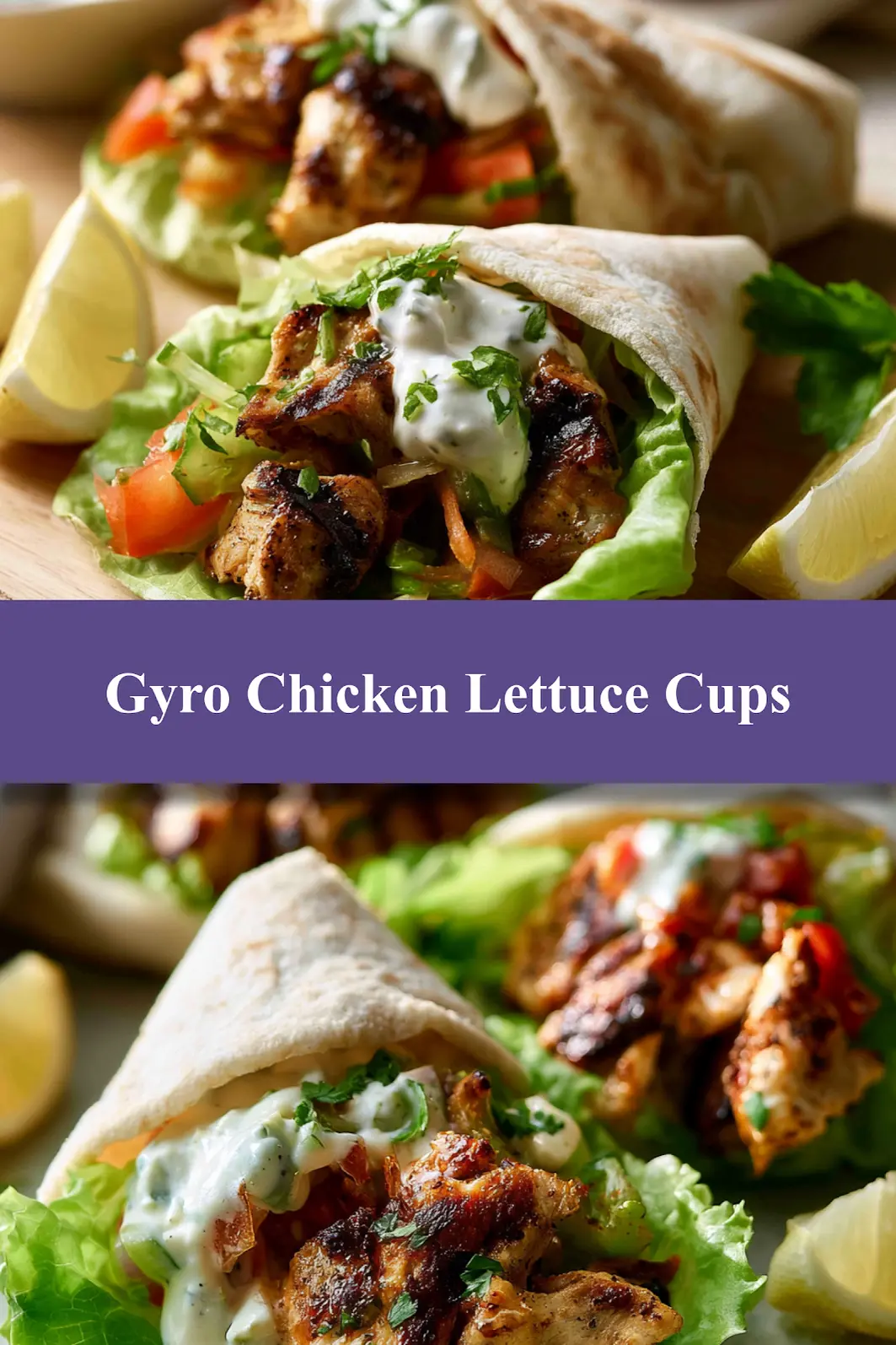 Gyro Chicken Lettuce Cups recipe, served and ready to eat, easy homemade dish