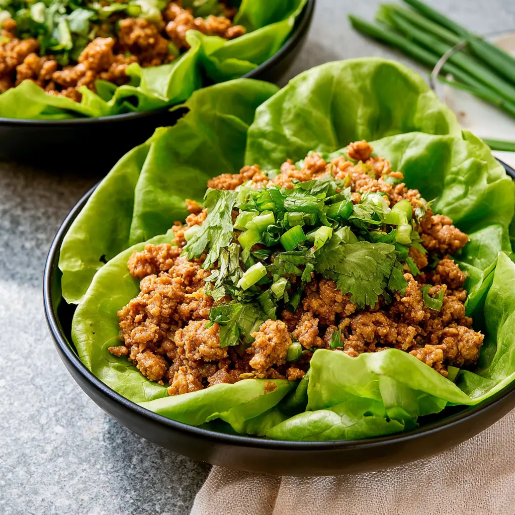 Keto lettuce wrap filling served in butter lettuce cups, ready to eat