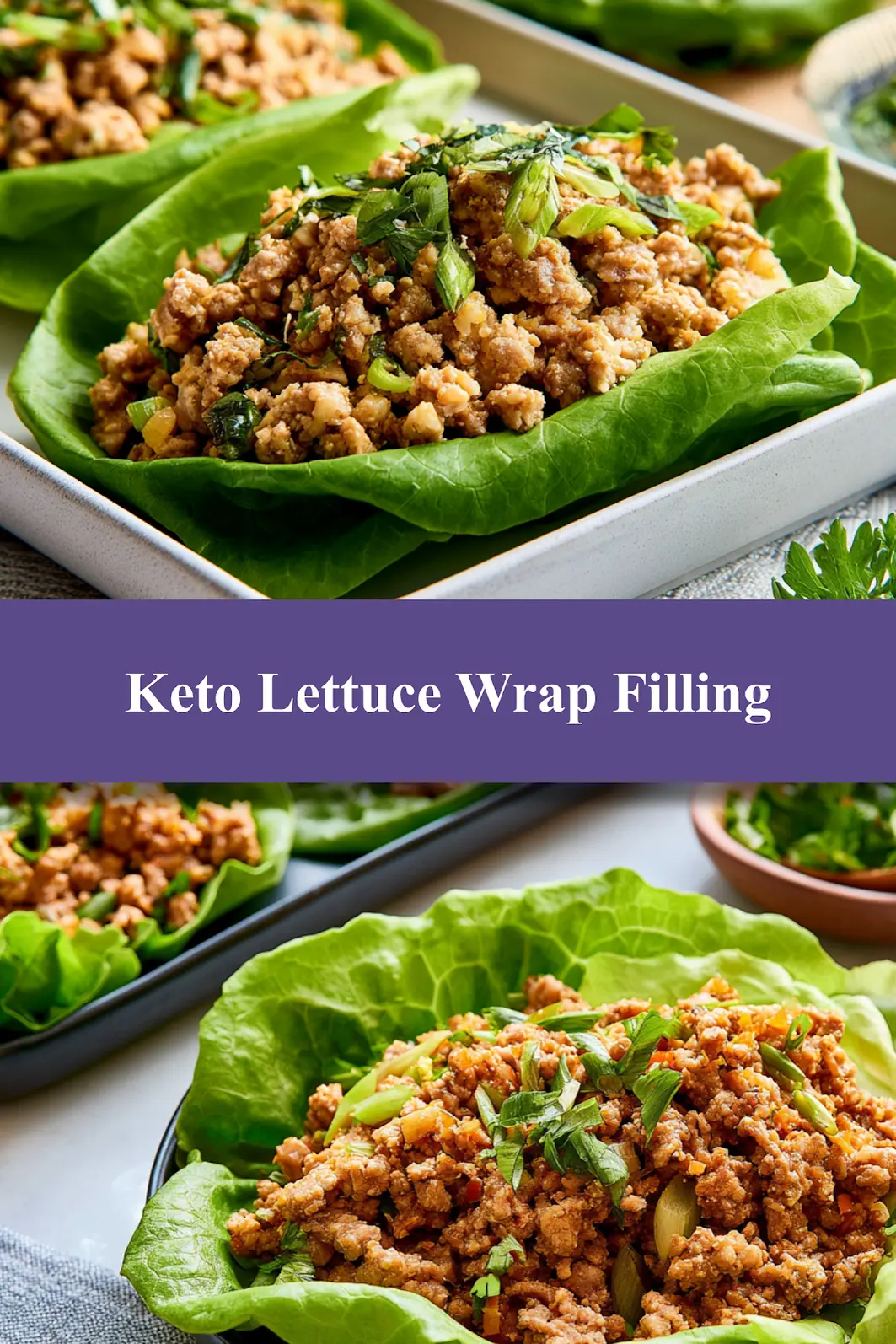 Keto lettuce wrap filling meal prep pin  savory ground chicken filling in butter lettuce cups