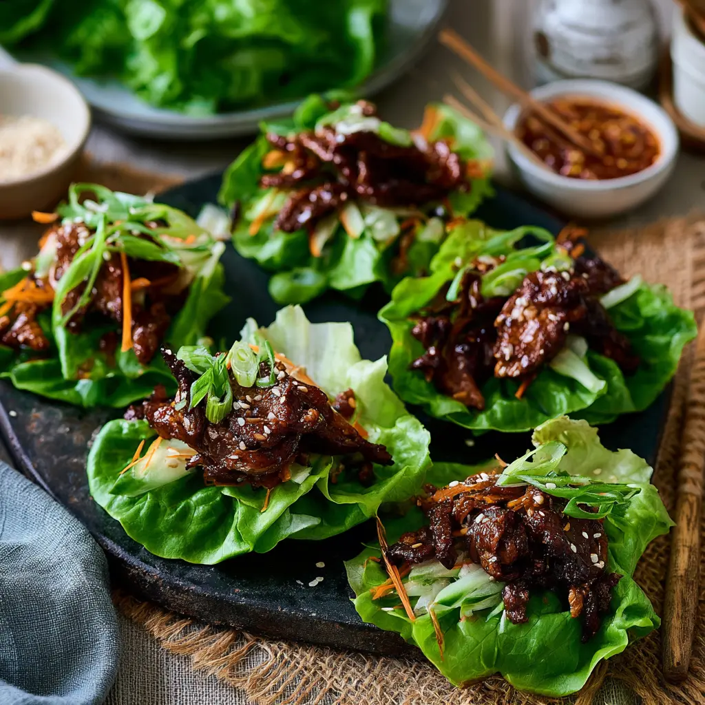 Korean Bulgogi Lettuce Cups recipe served and ready to eat easy homemade dish