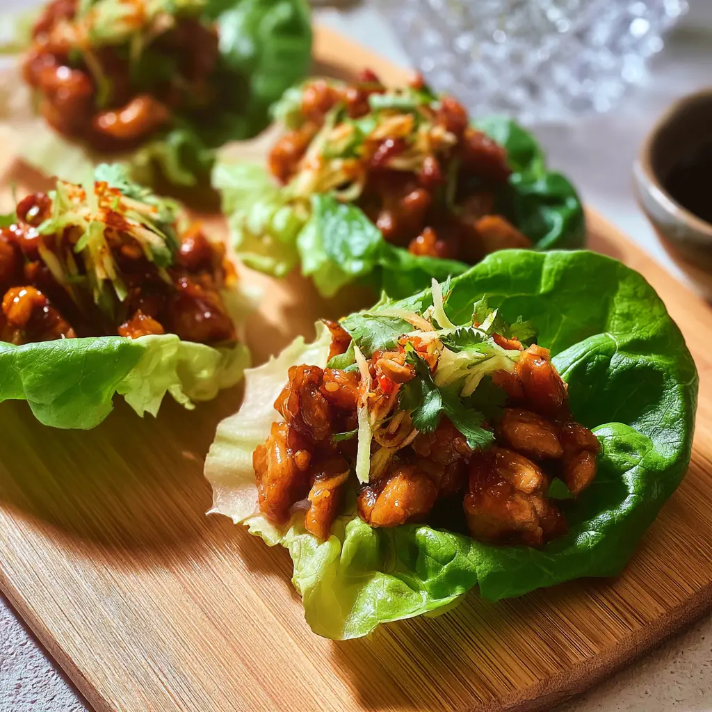Korean Chicken Lettuce Cups Vibrant Fresh Way to Make Dinner Real 5 Korean Chicken Lettuce Cups served and ready to eat, an easy homemade dish