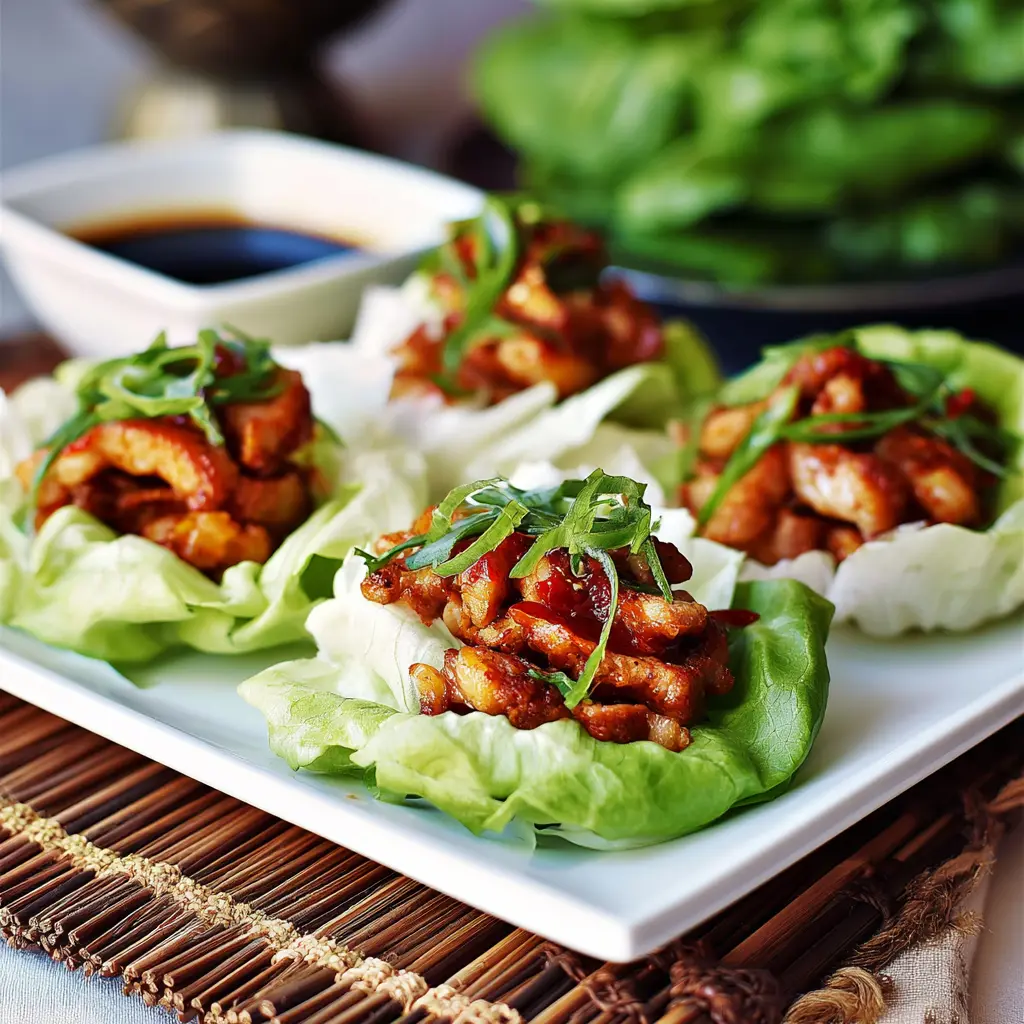 Korean Spicy Pork Lettuce Wraps Your New Favorite Satisfying Easy Dinner 5 Spicy Korean Pork Lettuce Wraps served and ready to eat, an easy homemade dish