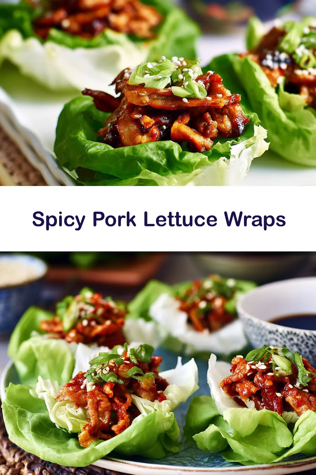 Korean Spicy Pork Lettuce Wraps Your New Favorite Satisfying Easy Dinner 6 Spicy Korean Pork Lettuce Wraps served and ready to eat, an easy homemade dish