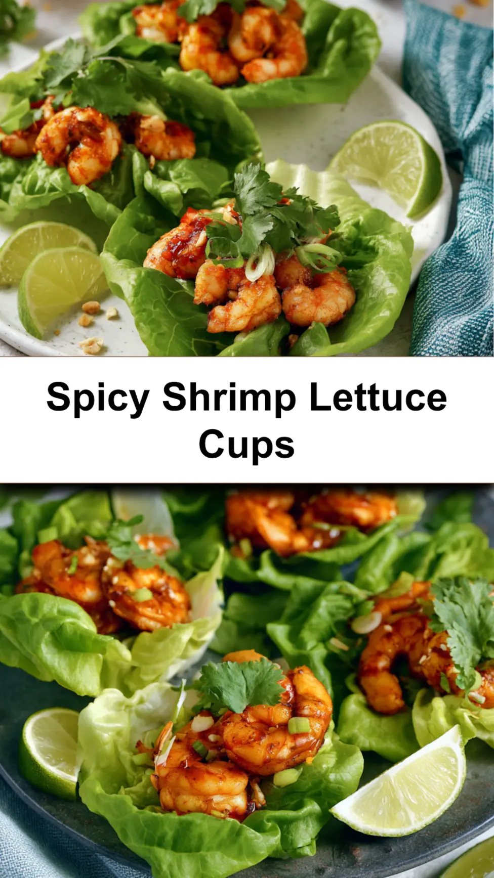 Spicy shrimp lettuce cups recipe served on a platter, easy homemade dinner