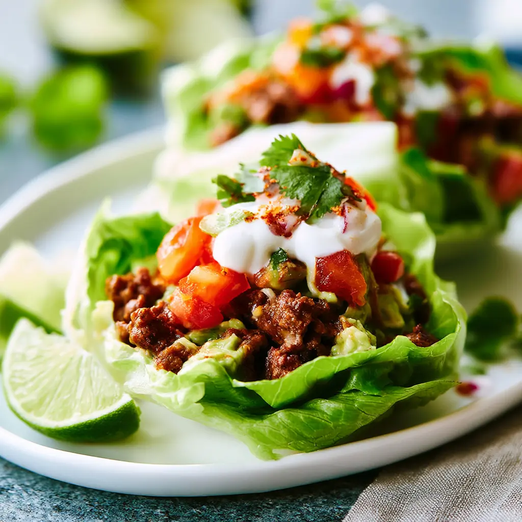 Street Taco Lettuce Cups Vibrant Fresh Way to Make Real Tacos 5 Street Taco Lettuce Cups served and ready to eat, an easy homemade weeknight dinner