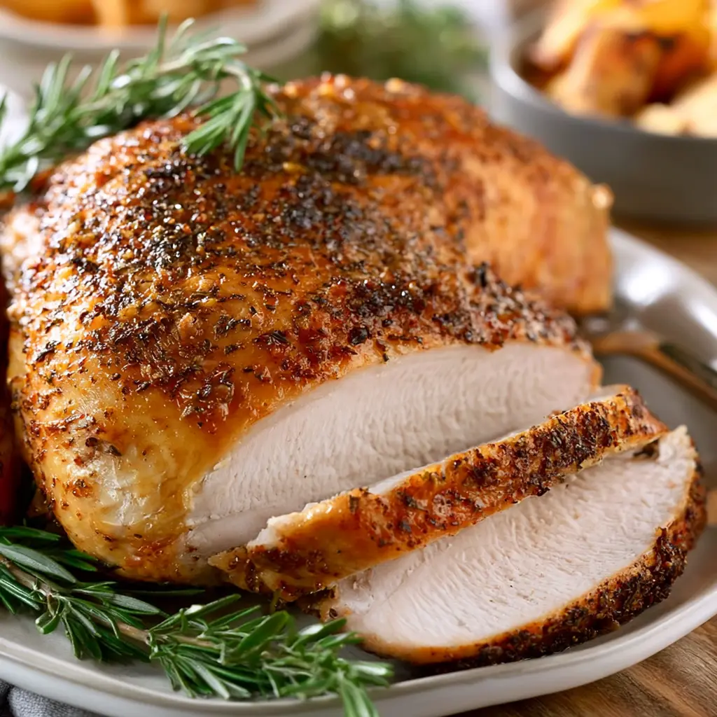Air Fryer Turkey Breast That Makes Every Dinner Feel Special and Satisfying 5 Air fryer turkey breast served and ready to eat, golden skin and juicy meat