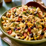 FIESTA PASTA SALAD recipe, served and ready to eat, easy homemade dish