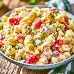 Pepper Jack Pasta Salad recipe, served and ready to eat, easy homemade dish