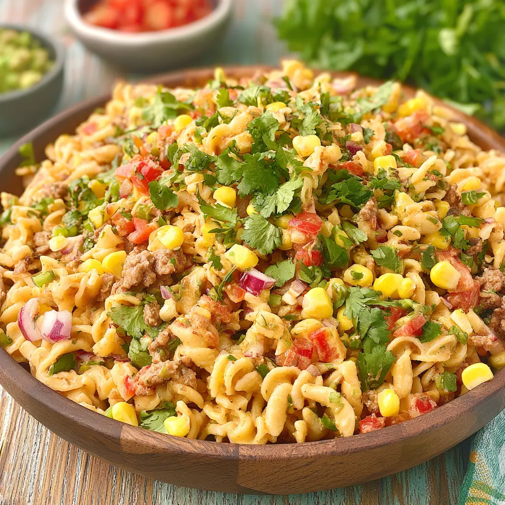 Taco Pasta Salad Satisfying Real Flavors Your Family Will Love 5 Taco pasta salad served and ready to eat, an easy homemade dish