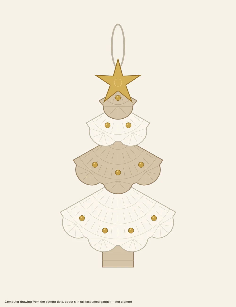 Computer drawing of the finished crochet Christmas tree ornament from the pattern data
