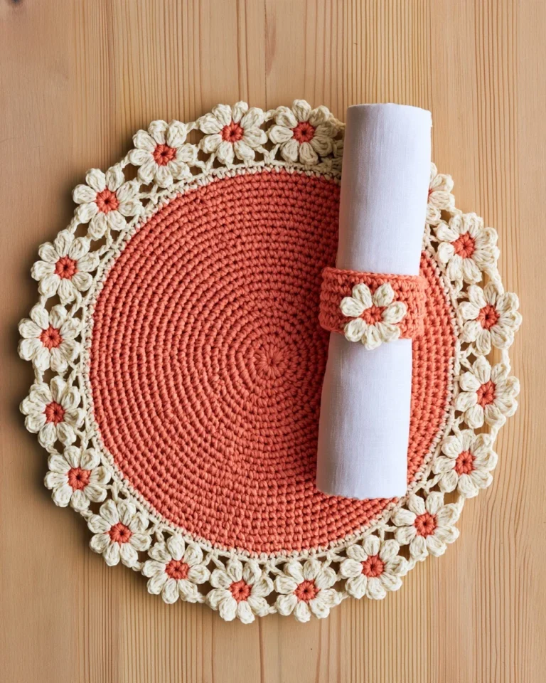 Crochet Daisy Placemat Pattern with Napkin Ring (Free, Easy) — free crochet pattern