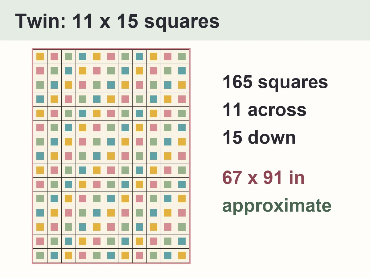 Easy Granny Square Blanket Pattern for Beginners (Free, 3 Sizes) 5 Layout of the twin granny square blanket: 11 x 15 squares in diagonal color stripes with a dusty rose border