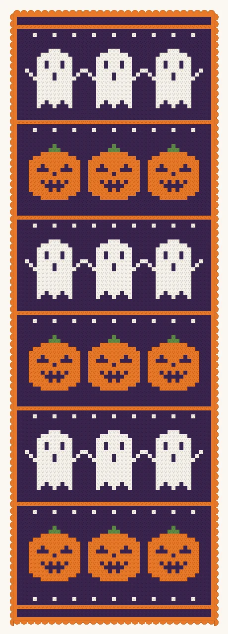 Halloween Ghost and Pumpkin Table Runner 3 Stitch-by-stitch preview of the whole Halloween table runner