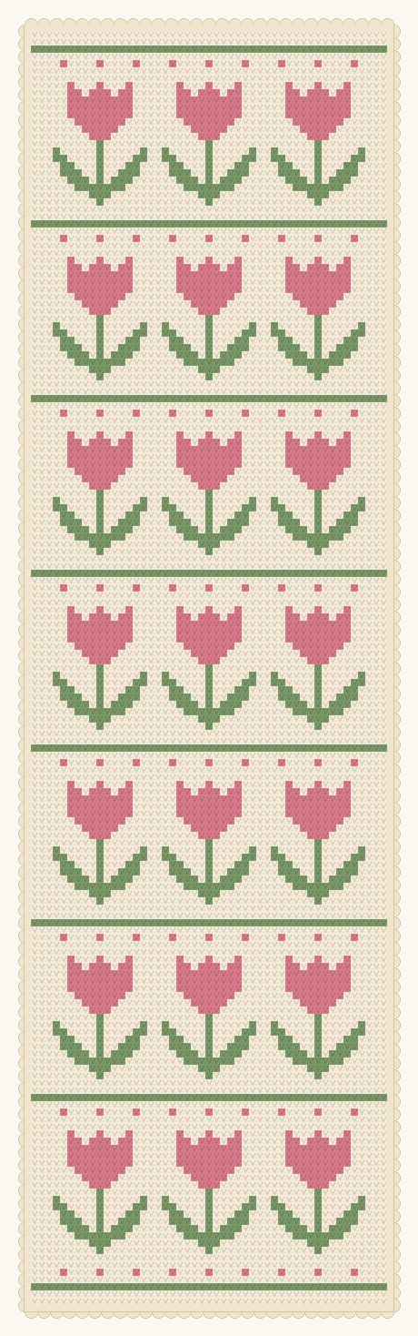 Tulip Table Runner 3 Stitch-by-stitch preview of the whole tulip table runner